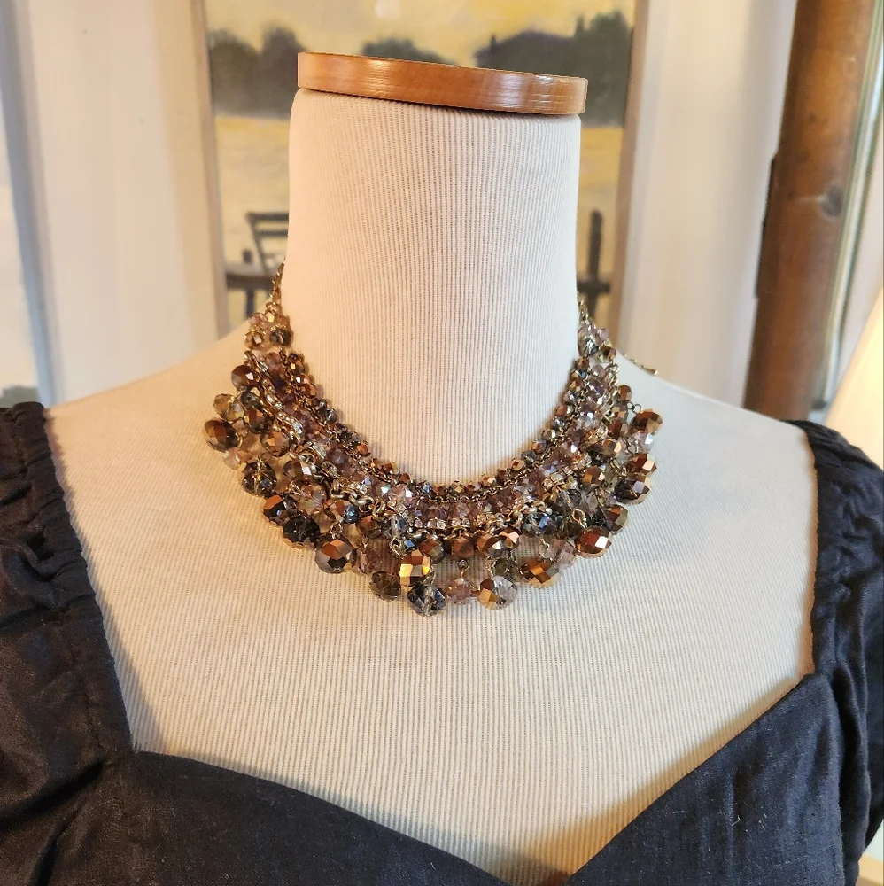 Aurora Borealis Multicolor Crystal Beaded Statement Necklace - Picture 10 of 17